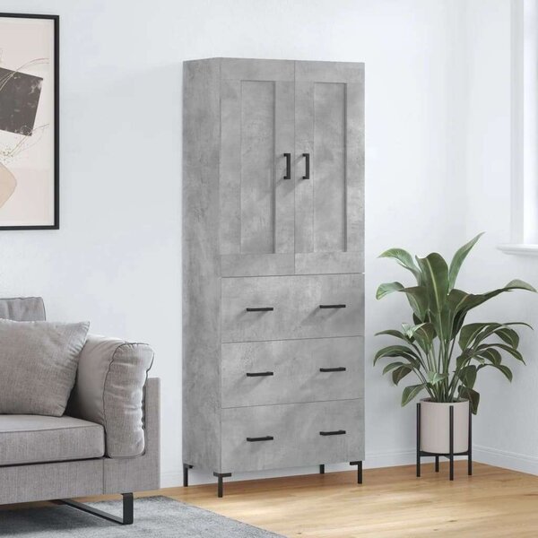 Betonszürke szerelt fa magasszekrény 69,5 x 34 x 180 cm