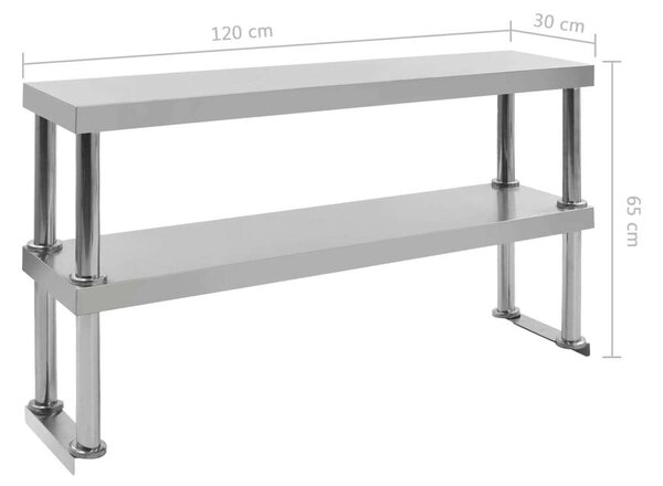 2-szintes rozsdamentes acél munkapult feletti polc 120x30x65 cm