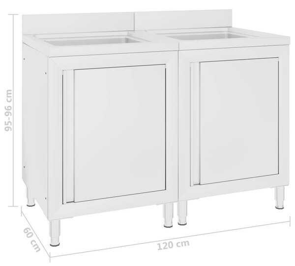 GastroChef - Dupla Mosogatószekrény - Rozsdamentes Acél - 120x60cm