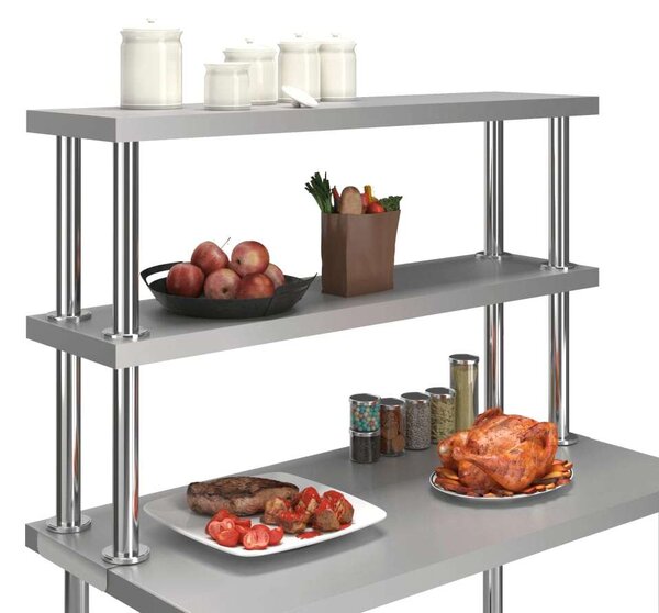 2-szintes rozsdamentes acél munkapult feletti polc 120x30x65 cm