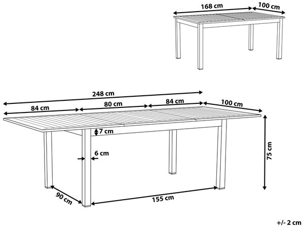 Bővíthető kerti étkezőasztal PANCOLE 168/248 cm 100 cm Fém Szürke