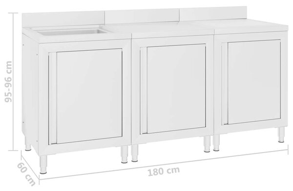 GastroMax Konyhai Mosogató Szekrény - Rozsdamentes Acél - 180x60x96 cm