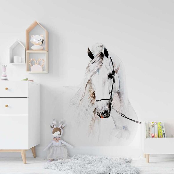 Gario Falmatrica gyerekeknek Fehér akvarell ló Méret: 100 x 100 cm