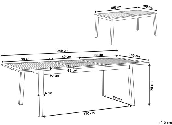 Bővíthető kerti étkezőasztal CESANA 180/240 cm 100 cm Akácfa Sötétbarna