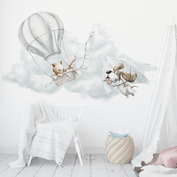 Gario Falmatrica gyerekeknek Adventure in the sky - macska holégballonban és kutya sárkányrepülon Méret: 100 x 55 cm