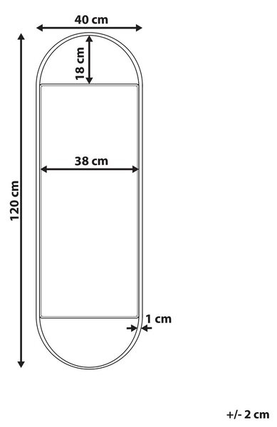 Falitükör VALLERY 40 cm 120 cm Fém Fekete