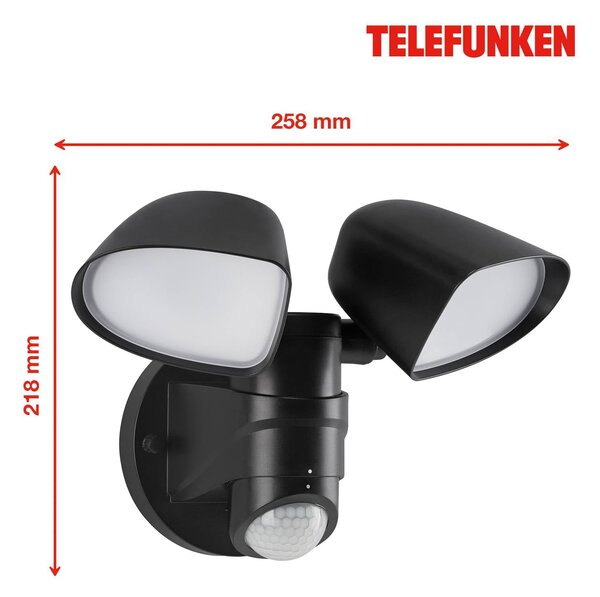 Telefunken LED szenzoros kültéri fali spotlámpa Bilbao 2-fényű fekete, Fekete, Műanyag, Modern