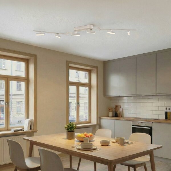 Lindby LED-es reflektor Eldrin, fehér, 6-fényes, fénycsík, fényszalag, dimmelhető, Fehér / opál, Nappali / Étkező, fém, Modern