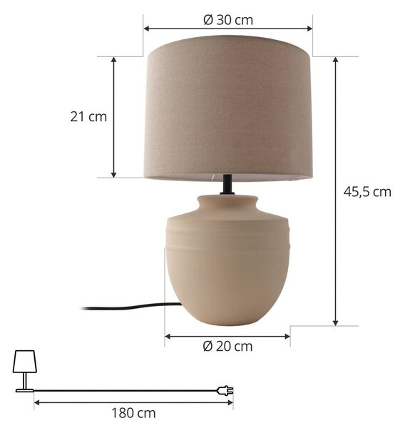 Lindby asztali lámpa Thalassia, bézs, Ø 30 cm, kerámia, Krém / borostyánsárga, Folyosó, Kerámia