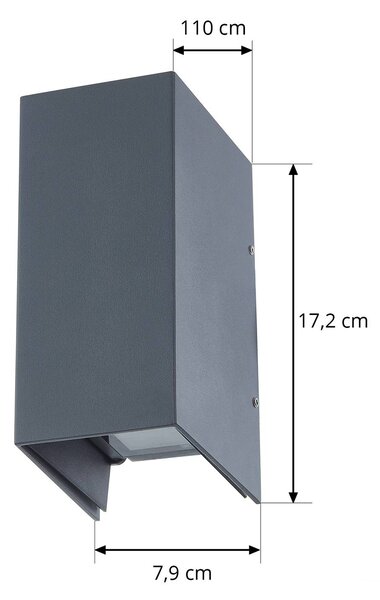 Lucande LED fali lámpa Kimian, magasság 17 cm, antracit, IP54, Fekete, Alumínium, Modern