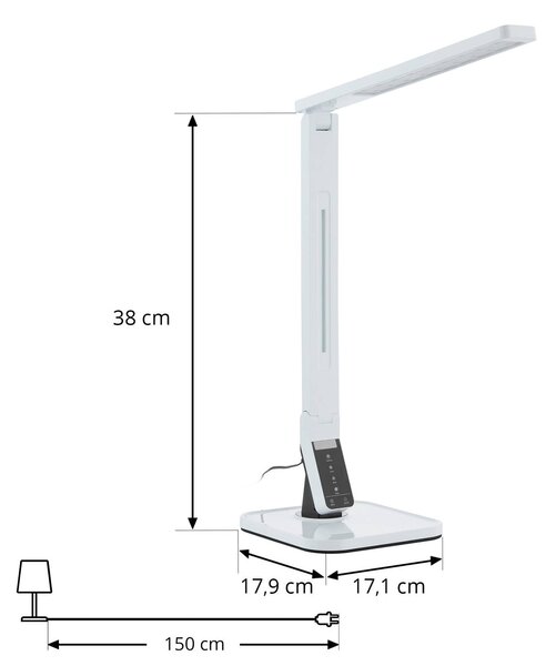 Lindby LED asztali lámpa Eleni, fehér, CCT, dimmelhető, dimmelhető, Fehér / opál, Dolgozószoba / Iroda, Műanyag, Modern