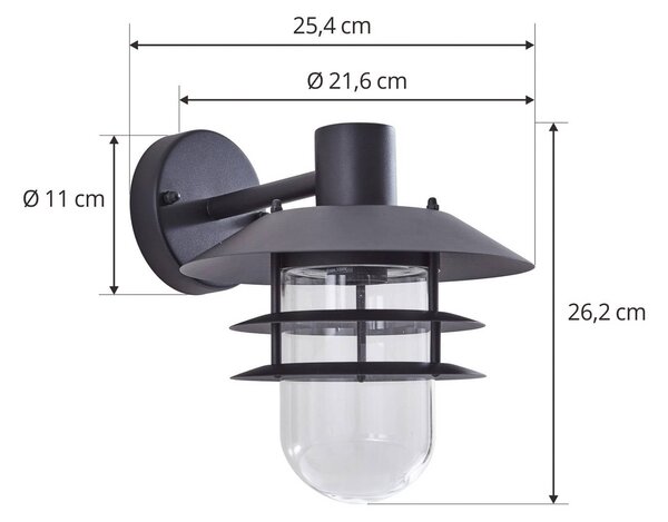 Lindby Meliora kültéri fali lámpa, fekete, vas, IP44, E27, dimmelhető, Fekete, fém