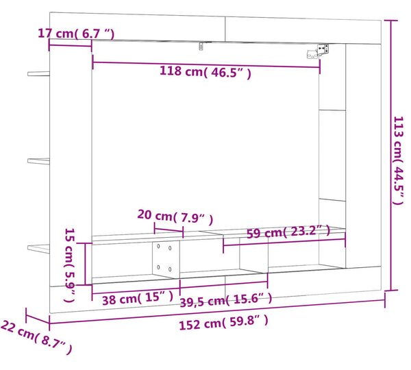 Modern Falra Szerelhető TV Szekrény - Fehér - 152x22x113 cm