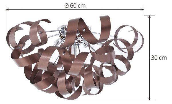 Lucande mennyezeti lámpa Kaelor, Ø 60 cm, rézszínű, alumínium, dimmelhető, Réz, Nappali / Étkező, Alumínium, Dizájn