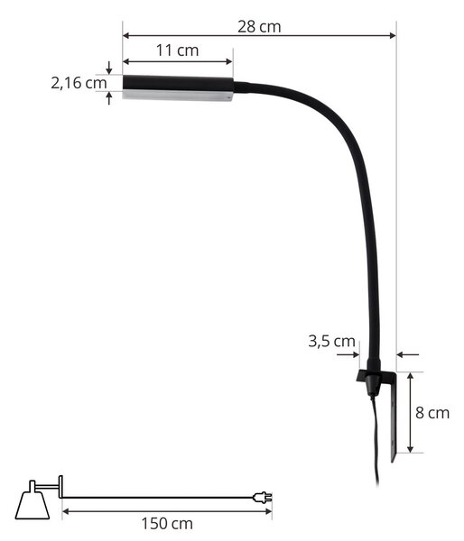 Lindby LED-es olvasólámpa Flexola, fekete, szögletes, dugós, dimmelhető, Fekete, Hálószoba, fém