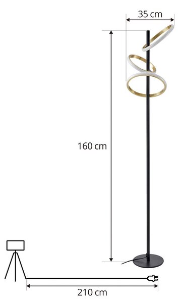 Lucande LED állólámpa Madu, fekete, fém, 160 cm, fényerőszabályzóval,, dimmelhető, Fekete, Nappali / Étkező, fém, Modern