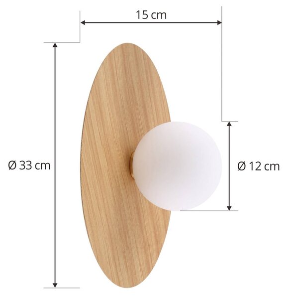 Lindby fali lámpa Zain, fa színű/fehér, üveg, Ø 33 cm, G9, dimmelhető, Világos fa, Folyosó, fém, Modern