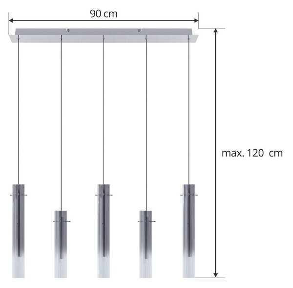 Lucande LED mennyezeti lámpa Korvitha, 5 lámpás, szürke, üveg, dimmelhető, Alu / szürke / cink, Nappali / Étkező, Üveg, Modern