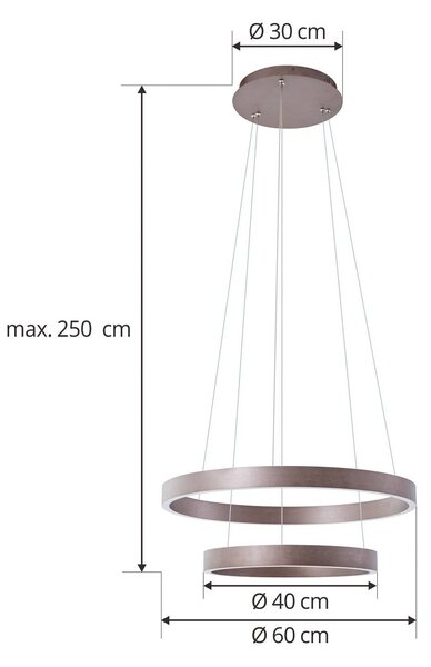 Lucande Smart LED függőlámpa Yonam, kávé, 2-lámpás, Tuya, dimmelhető, Barna / rozsda, Nappali / Étkező, Alumínium, Modern