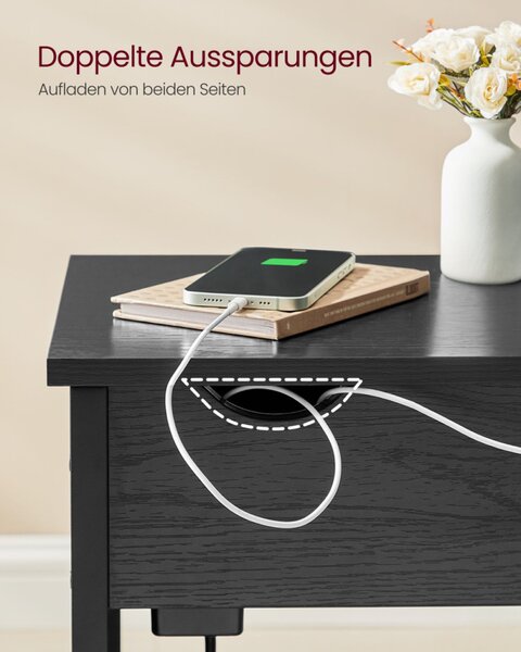 VASAGLE Smart Kisasztal Beépített Elosztóval és USB Portokkal Fekete