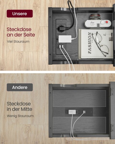 VASAGLE Smart Kisasztal Beépített Elosztóval és USB Portokkal Fekete
