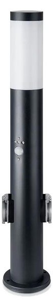V-TAC kültéri, mozgásérzékelős fekete állólámpa, 60 cm, 2 db aljzattal, E27 foglalattal - SKU 8979