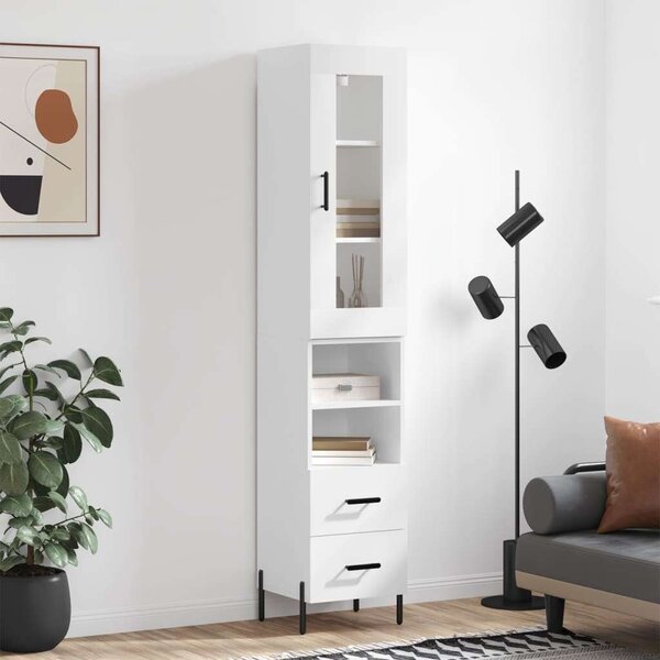 Modern Fehér Fa Magasszekrény - 34,5x34x180 cm