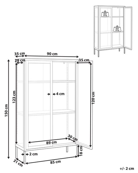 Üveges vitrin NASH Fém 90 cm Fehér