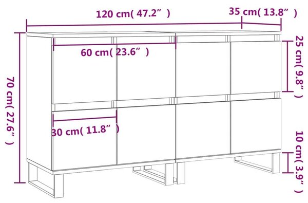 VIDAXL - 2 db Beton Szürke Tálalószekrény - 120x35x70 cm