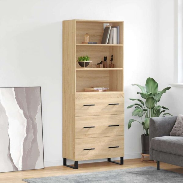 VIDAXL Sonoma Tölgy Fa Magasszekrény - 3 Fiók, Polcok - 180 cm