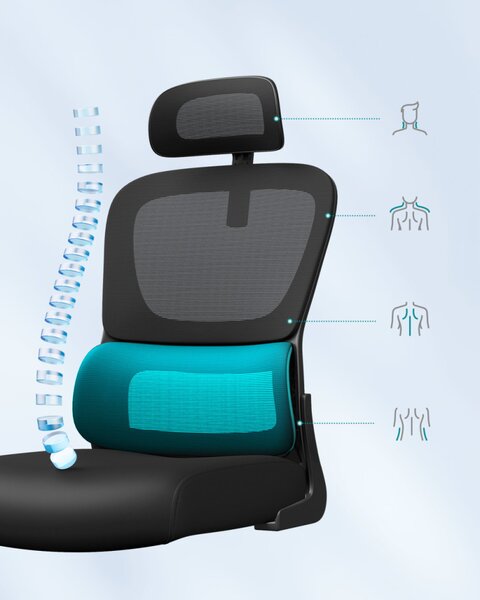 SONGMICS OBN041B01 ergonomikus irodai szék hálós háttámlával fekete