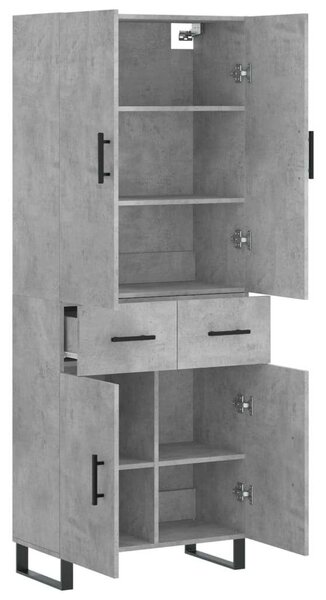 Betonszürke szerelt fa magasszekrény 69,5 x 34 x 180 cm