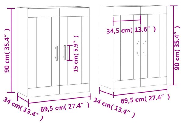 2 db sonoma-tölgy színű szerelt fa falra szerelhető szekrény