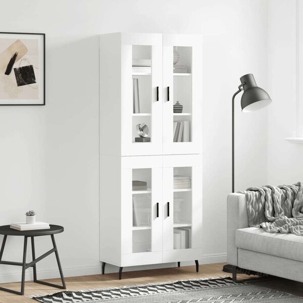 Modern Vitrine Szekrény - Fehér Fa - 69,5x34x180 cm