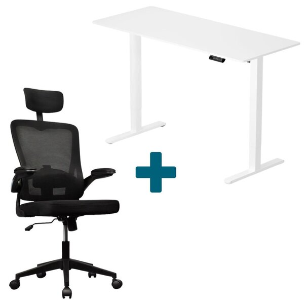 CSOMAGAJÁNLAT | LVN System Lite elektromos asztal + forgószék szett - Fehér 140x60cm elektromosan állítható magasságú íróasztal - Fekete forgószék