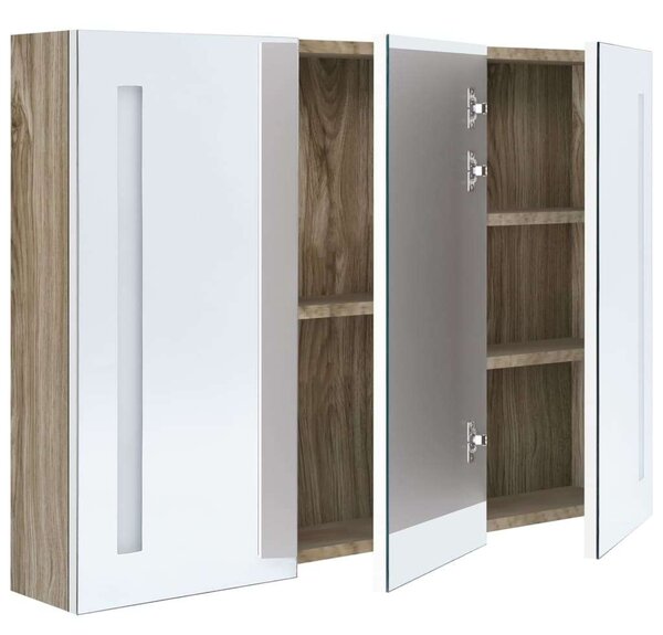 HomeLux LED-es Tükör Szekrény - Fehér/Tölgy - 89x14x62 cm