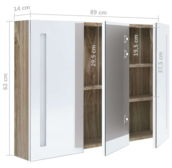 HomeLux LED-es Tükör Szekrény - Fehér/Tölgy - 89x14x62 cm