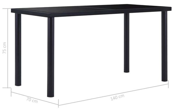 Modern Étkezőasztal - Fekete Edzett Üveg - 140x70 cm