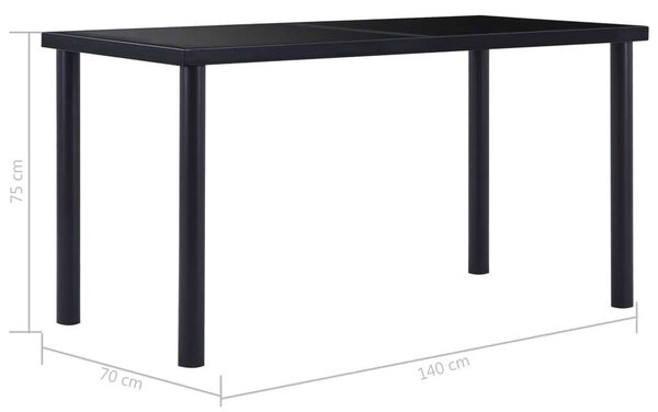 Modern Étkezőasztal - Fekete Edzett Üveg - 140x70 cm