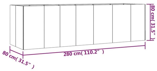 VidaXL Corten Acél Magaságyás - 280x80x80 cm