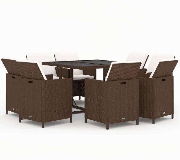 VidaXL 9 részes barna polyrattan kerti étkezőgarnitúra párnákkal