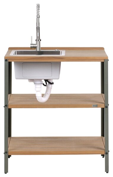 Háromdarabos kültéri konyhaszett mosogatóval IVREA Barna/ezüst Tanúsított akácfa