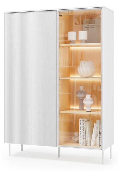 Könyvespolc Mirbelo 101, Zárt, Ajtókkal, Közepes sűrűségű farostlemez, Laminált forgácslap, Edzett üveg, 156x110x41cm, Tölgy, Fehér