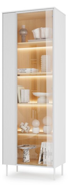 Könyvespolc Mirbelo 100, Zárt, Ajtókkal, Közepes sűrűségű farostlemez, Laminált forgácslap, Edzett üveg, 197x67x41cm, Tölgy, Fehér