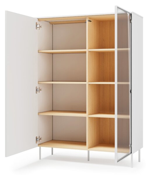 Könyvespolc Mirbelo 101, Zárt, Ajtókkal, Közepes sűrűségű farostlemez, Laminált forgácslap, Edzett üveg, 156x110x41cm, Tölgy, Fehér
