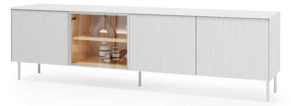 TV-állvány Mirbelo 107, Edzett üveg, Közepes sűrűségű farostlemez, Laminált forgácslap, 57x195x41cm, Tölgy, Fehér