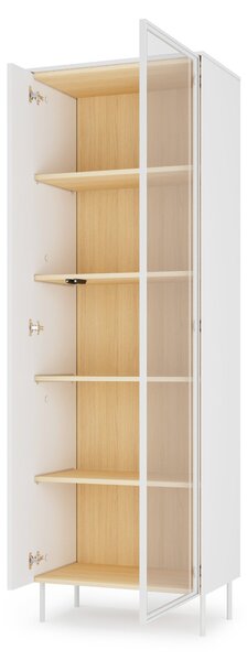 Könyvespolc Mirbelo 100, Zárt, Ajtókkal, Közepes sűrűségű farostlemez, Laminált forgácslap, Edzett üveg, 197x67x41cm, Tölgy, Fehér