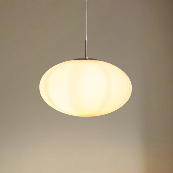 Lindby függőlámpa Sonika, Ø 40 cm, nikkel színű, üveg, E27, dimmelhető, Nappali / Étkező