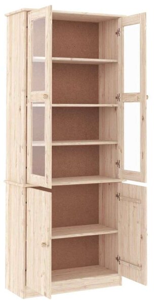 Alta tömör fenyőfa üvegvitrin 77x35x186,5 cm