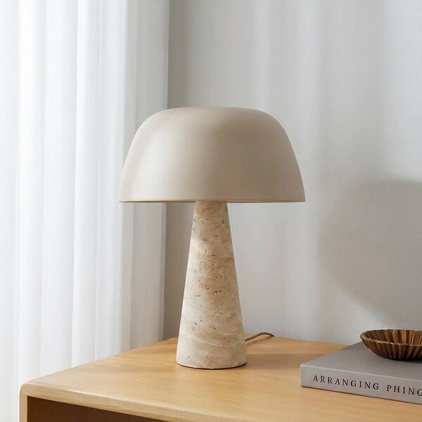 Lindby Magritt asztali világítás, bézs, fém, kő, 41 cm, Krém / borostyánsárga, Nappali / Étkező, Kő, Modern